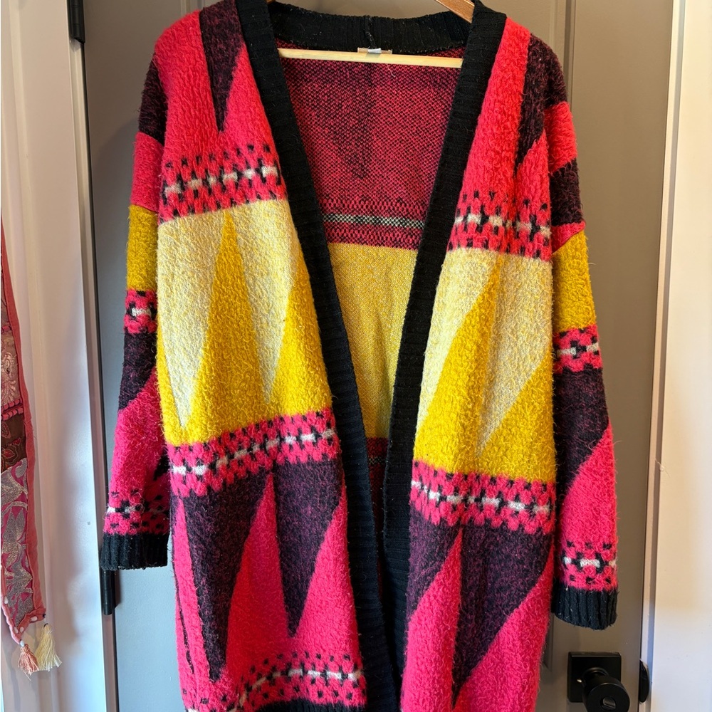 Ecote Pink and Yellow Geometric Cardigan